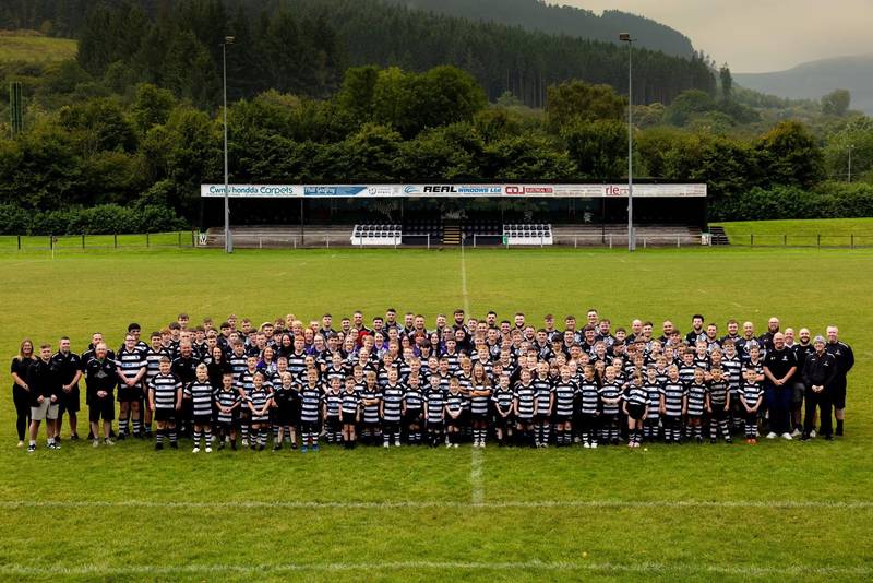 Treorchy RFC's junior and senior squads gathered on the pitch