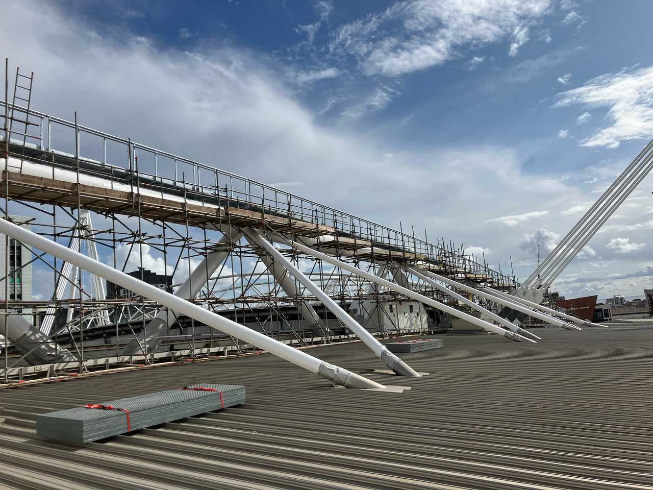 Independent access scaffold and perimeter walkway on the roof of the Principality Stadium, Cardiff